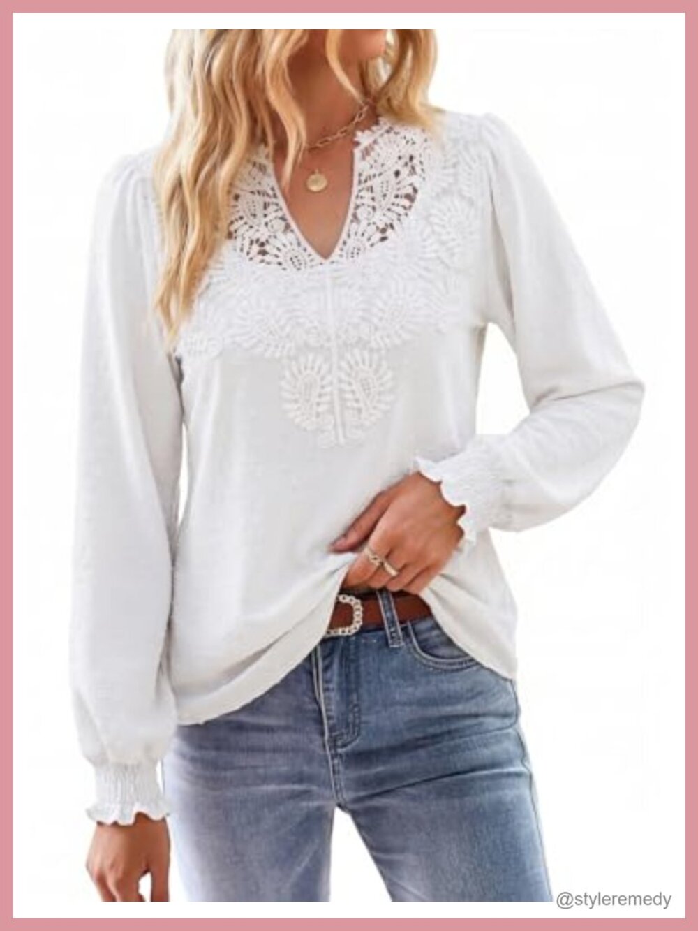 Womens Swiss Dot Lace Blouse V Neck Long Sleeve Flowy Boho Top